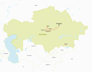 Route map of tour in Kazakhstan